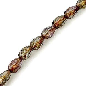 As Low as $2 Bronze Wash Lt Smokey Grey FirePolish Drop Czech Beads 7mmx5mm (12)